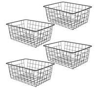 KEILEOHO Lot de 4 paniers de rangement en métal - 28 x 22 x 12 cm - Noir - Panier en fer rectangulaire minimaliste pour bureaux, cuisines, salles de bains
