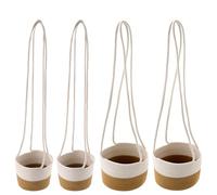 KEILEOHO Lot de 4 Pots de Fleurs à Suspendre, paniers à Jardiniere Suspendue, 14 et 20 cm, en Coton tissé à la Main, pour Plantes d'intérieur, Balcon, Couloir, Cour