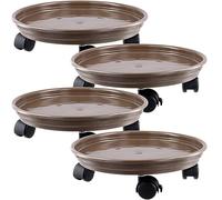 KEILEOHO Lot de 4 supports de plantes à roulettes de 33 cm - Marron - Avec roulettes - Pour l'intérieur et l'extérieur