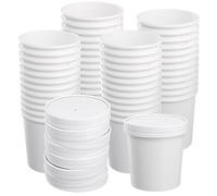 KEILEOHO Lot de 50 gobelet en carton à soupe blanc de 460 ml avec couvercle, gobelet cafe jetable, Pour la soupe, la glace, les aliments