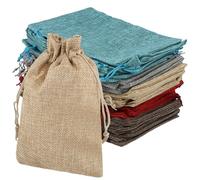 KEILEOHO Lot de 50 sac en toile de jute 13 x 18 cm, petits sachet tissu avec cordon de serrage, petits sacs cadeaux multicolores pour mariage, fête, festival, vin rouge, gris, café