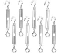 KEILEOHO Lot de 8 tendeurs M8 en acier inoxydable - 185 mm - Crochets et œillets réglables - Tendeur de câble en acier inoxydable pour fixation de voile, corde à linge