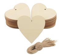 KEILEOHO Lot de 80 cœurs en bois de 10 cm avec trou, 10 cm en forme de cœur en bois avec 80 pièces de ficelle naturelle de 30 cm, découpes en bois avec trou pour travaux manuels, décoration de