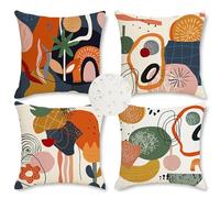 KEIROUTK Coussin Exterieur Impermeable Coussin Canape Lot de 4 Housses de Coussins 45x45 Motif Géométrique Housses de Coussin Décoratives en Coton Lin Taie Oreiller de Canapé Housse