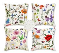 KEIROUTK Coussin Exterieur Impermeable Coussin extérieur décoratif imperméable 4 Coussins 40 x 40 cm Coussins de Jardin Fleurs et Papillons résistant aux intempéries Housse de Coussins