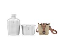 KEITH Batterie de cuisine de camping en titane de l'armée - 1100 ml - Bouteille d'eau militaire avec couvercle de 700 ml - Poignées pliables et sac de camouflage - Pour la randonnée, l'escalade et le