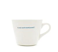 Keith Brymer Jones - Gamme Word - Tasse Standard en céramique Blanche - Fatigué et émotionnel ! - 350 ML - Boîte Cadeau