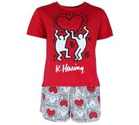 Keith Haring Ensemble de pyjama en tricot avec short pour femme, Rouge, L