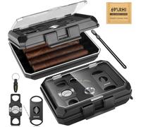 KEJIAR étui à cigares de Voyage boîte à cigares Portable avec Coupe-Cigare 3 en 1 Coupe en v, Coupe-Cigare 2 en 1 Coupe Droite, poinçon à cigares, Pack d'humidité, étui à cigares pour 5 cigares