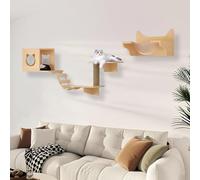 KEJIAWU Arbre à Chat Mural DIY avec Niche, Parcours Chat,Pont, Hamacs et Griffoir en Bois(6PCS)