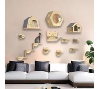 KEJIAWU Arbre à Chat Mural, Ensemble Mural d'escalade for Chat XXL avec escalier Mural, Hamac, Pont à Chat, Planche à Gratter et Arbre à Chat, Meuble(11PCS)