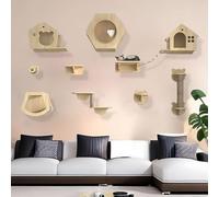 KEJIAWU Arbre à Chat Mural, Ensemble Mural d'escalade for Chat XXL avec escalier Mural, Hamac, Pont à Chat, Planche à Gratter et Arbre à Chat, Meuble(10PCS)