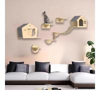 KEJIAWU Arbre à Chat Mural, Ensemble Mural d'escalade for Chat XXL avec escalier Mural, Hamac, Pont à Chat, Planche à Gratter et Arbre à Chat, Meuble(7PCS)