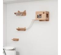 KEJIAWU Étagères Murales for Chats avec Pont à Griffer - Chêne Massif, Meubles Muraux Modernes for Dormir, Jouer, Grimper et se Détendre(5PCS-B)