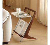 KEJIAWU Table D'Appoint z en Bois Vintage avec Plateau en Verre et Rangement Magazines, Table de Chevet Retro pour Salon, Chambre, Espaces Restreints, Bois Massif et Metal(Brown)