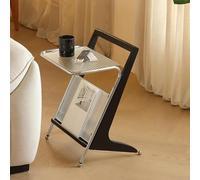 KEJIAWU Table D'Appoint z en Bois Vintage avec Plateau en Verre et Rangement Magazines, Table de Chevet Retro pour Salon, Chambre, Espaces Restreints, Bois Massif et Metal(Black)