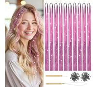 KEJOL Kit Extension de Cheveux Paillettes Rose - 1800 Brins 120cm Fairy Hair avec Outils pour Femmes et Filles - Accessoires pour Fêtes, Festivals, Cosplay