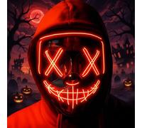 KEKECHAORAN Mascara LED Halloween Mascara Lumières LED Neon Lumineuses Masque Halloween de Terror pour Noël/Halloween/Cosplay/Grimace Festival/Fête Show / (rouge)