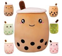 Kekeso Boba Oreiller Peluche Doux Réaliste Bulle Perle Thé Au Lait Étreignant Oreiller Bande Dessinée Dos Coussin Cadeau Jouets (35cm/13.77inch, Brown-Big Eyes)