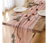 Keketo Chemin de Table Rustique en Gaze pour Mariage, fête prénatale, fête prénuptiale, décoration d'intérieur - Rose - 305 cm - 3 m