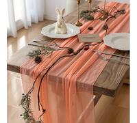 Keketoarrange Chemin de table en étamine, saumon frais, Pâques, printemps, Saint-Valentin, écho pêche, gaze écho, 305 cm - 3 m - Style bohème - Pour mariage, fête prénatale, fête prénuptiale