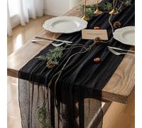 Keketoarrange Chemin de table en gaze de coton rustique de qualité supérieure pour mariage, fête prénatale, fête prénatale, décoration d'intérieur, noir - 305 cm x 3 m