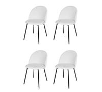 KEKOHOME Lot de 4 chaises de Salle à Manger Luna avec Pieds en Acier Noir Mat, Tissu Blanc