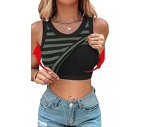 KEKUBUWE Débardeur pour Femme avec Soutien-Gorge intégré, Débardeur côtelé à col Rond avec Coussinets de Soutien-Gorge, Camisole décontractée d'été (Black+Green,S)