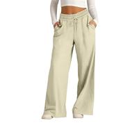 KEKUBUWE Pantalon bohème à Jambes Larges, Pantalon Palazzo d'été décontracté à Taille Haute, Pantalon de détente Fluide pour la Plage avec Poches (Apricot,3TG)