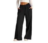 KEKUBUWE Pantalon bohème à Jambes Larges, Pantalon Palazzo d'été décontracté à Taille Haute, Pantalon de détente Fluide pour la Plage avec Poches (Black,TG)