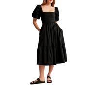 KEKUBUWE Robe midi à Manches Bouffantes, Robe Longue de Plage à Volants pour Femmes, Tenue d'été décontractée, Fluide, Florale, avec Poches (Black,L)
