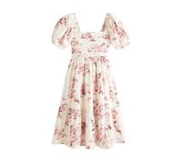 KEKUBUWE Robe midi à Manches Bouffantes, Robe Longue de Plage à Volants pour Femmes, Tenue d'été décontractée, Fluide, Florale, avec Poches (Pink,XXL)