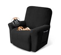 KEKUOU 1 Housse de canapé Extensible pour Fauteuil inclinable avec Base élastique - pour Enfants, Animaux domestiques - Tissu Jacquard à Petits Carreaux (inclinable, Noir)