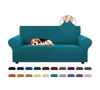 KEKUOU Housse de canapé Extensible (139,7-200,7 cm) - Protection de Meubles 2 Places avec élastique en Bas pour Enfants, Animaux domestiques. Tissu Jacquard à Carreaux (Taille M, Bleu Paon)