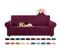 KEKUOU Housse de canapé extensible pour canapé à 3 coussins, protection de meubles avec base élastique - Pour enfants, chiens - Jacquard à petits carreaux - taille L, bordeaux 201 à 239 cm