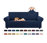 KEKUOU Housse de canapé Extensible pour canapé à 3 Coussins, Protection de Meubles avec Base élastique - pour Enfants, Chiens - Jacquard à Petits Carreaux - Taille L, Bleu Marine 201 à 239 cm