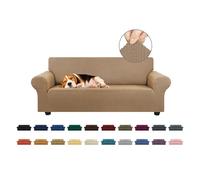 KEKUOU Housse de Causeuse Extensible pour canapé à 2 Coussins (139,7 à 200,7 cm), avec Base élastique - pour Enfants, Chiens - Jacquard à Petits Carreaux (Taille M, Camel)
