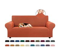 KEKUOU Housse de Causeuse Extensible pour canapé à 2 Coussins (139,7 à 200,7 cm), avec Base élastique pour Enfant, Chien - Jacquard à Petits Carreaux (Taille M, Citrouille purée)
