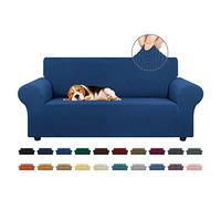 KEKUOU Housse de Causeuse Extensible pour canapé à 2 Coussins (139,7 à 200,7 cm), avec Base élastique pour Enfants, Chiens - Jacquard à Petits Carreaux (Taille M, Bleu Classique)