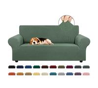KEKUOU Housse de Causeuse Extensible pour canapé à 2 Coussins (139,7 à 200,7 cm), avec Base élastique pour Enfant, Chien - Jacquard à Petits Carreaux (Taille M, Vert grisâtre)