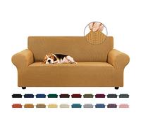 KEKUOU Housse de Causeuse Extensible pour canapé à 2 Coussins (139,7 à 200,7 cm), avec Base élastique - pour Enfants, Chiens - Jacquard à Petits Carreaux (Taille M, doré)