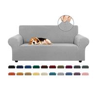 KEKUOU Housse de Causeuse Extensible pour canapé à 2 Coussins (139,7 à 200,7 cm), avec Base élastique pour Enfants, Chiens - Jacquard à Petits Carreaux (Taille M, Argent)