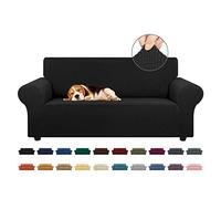 KEKUOU Housse de Causeuse Extensible pour canapé à 2 Coussins, avec Base élastique pour Enfants, Chiens, 140 à 201 cm Tissu Jacquard à Carreaux, Taille M, Noir