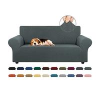 KEKUOU Housse de causeuse extensible pour canapé à 2 coussins, avec base élastique pour enfants, chiens, 140 à 201 cm Tissu jacquard à carreaux, taille M, gris