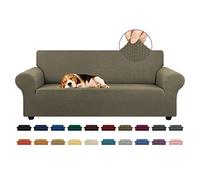 KEKUOU Housse de Sofa Extensible pour canapé 3 Places (200,7 à 238,8 cm), avec Base élastique - Jacquard à Petits Carreaux - pour Enfant, Chien (Taille L, Kaki)