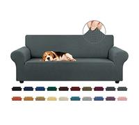 KEKUOU Housse de Sofa Extensible pour canapé 3 Places (200,7 à 238,8 cm), avec Base élastique - Jacquard à Petits Carreaux - pour Enfant, Chien (Taille L, Gris)