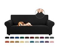 KEKUOU Housse de Sofa Extensible pour canapé 3 Places (200,7 à 238,8 cm), avec Base élastique - Jacquard à Petits Carreaux - pour Enfant, Chien (Taille L, Noir)