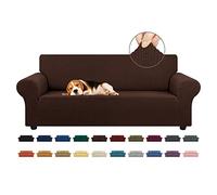 KEKUOU Housse de Sofa Extensible pour canapé 3 Places (200,7 à 238,8 cm), avec Base élastique - Jacquard à Petits Carreaux - pour Enfant, Chien (Taille L, Chocolat)