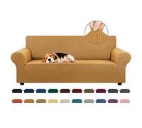 KEKUOU Housse de Sofa Extensible pour canapé 3 Places (200,7 à 238,8 cm), avec Base élastique - Jacquard à Petits Carreaux - pour Enfant, Chien (Taille L, doré)