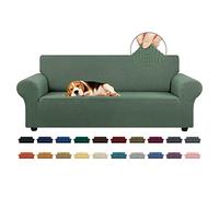 KEKUOU Housse de Sofa Extensible pour canapé 3 Places - 200,7 à 238,8 cm - Protection de Meubles avec Base élastique - pour Enfants, Chien - Jacquard à Petits Carreaux (Taille L, Vert grisâtre)